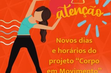 Projeto Corpo em Movimento com novos dias e horários