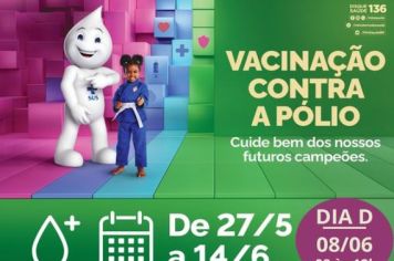 Dia de de Vacinação contra a Polio será neste sábado no Centro de Saúde
