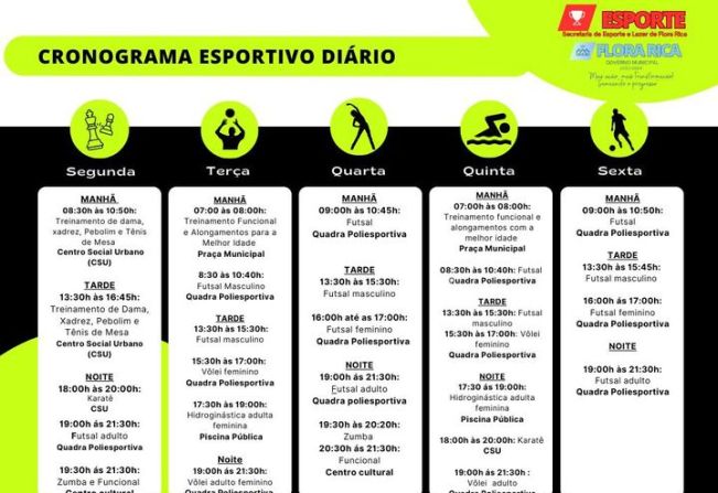 Atualização do Cronograma Esportivo Semanal da Secretaria Municipal de Esportes