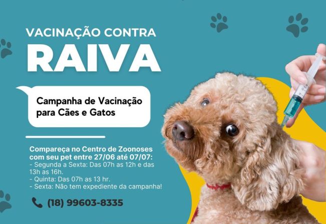 Setor de Zoonoses anuncia Campanha de Vacinação Contra a Raiva!