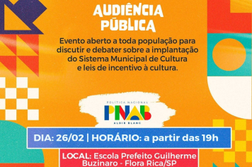 PARTICIPE DA AUDIÊNCIA PÚBLICA SOBRE CULTURA! 