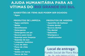 Fundo Social de Flora Rica também está recebendo doações para o RS